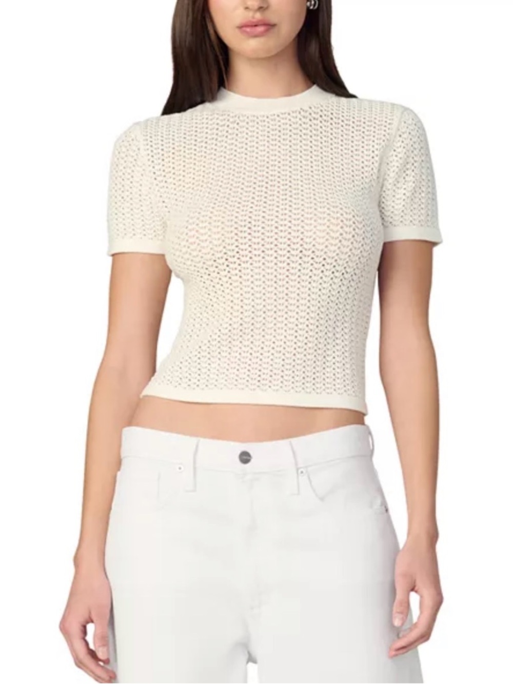 Joe's Jeans Cream Waffle Knit Short-Sleeve Crop Top